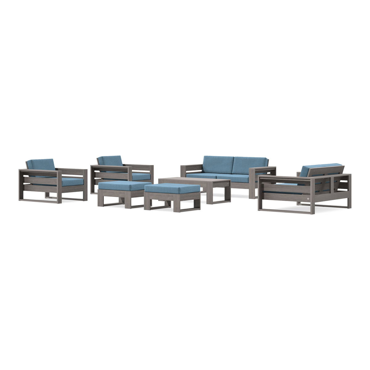 POLYWOOD PW Designer Series Latitude 7-Piece Lounge Loveseat Set in Driftwood / Sky Blue