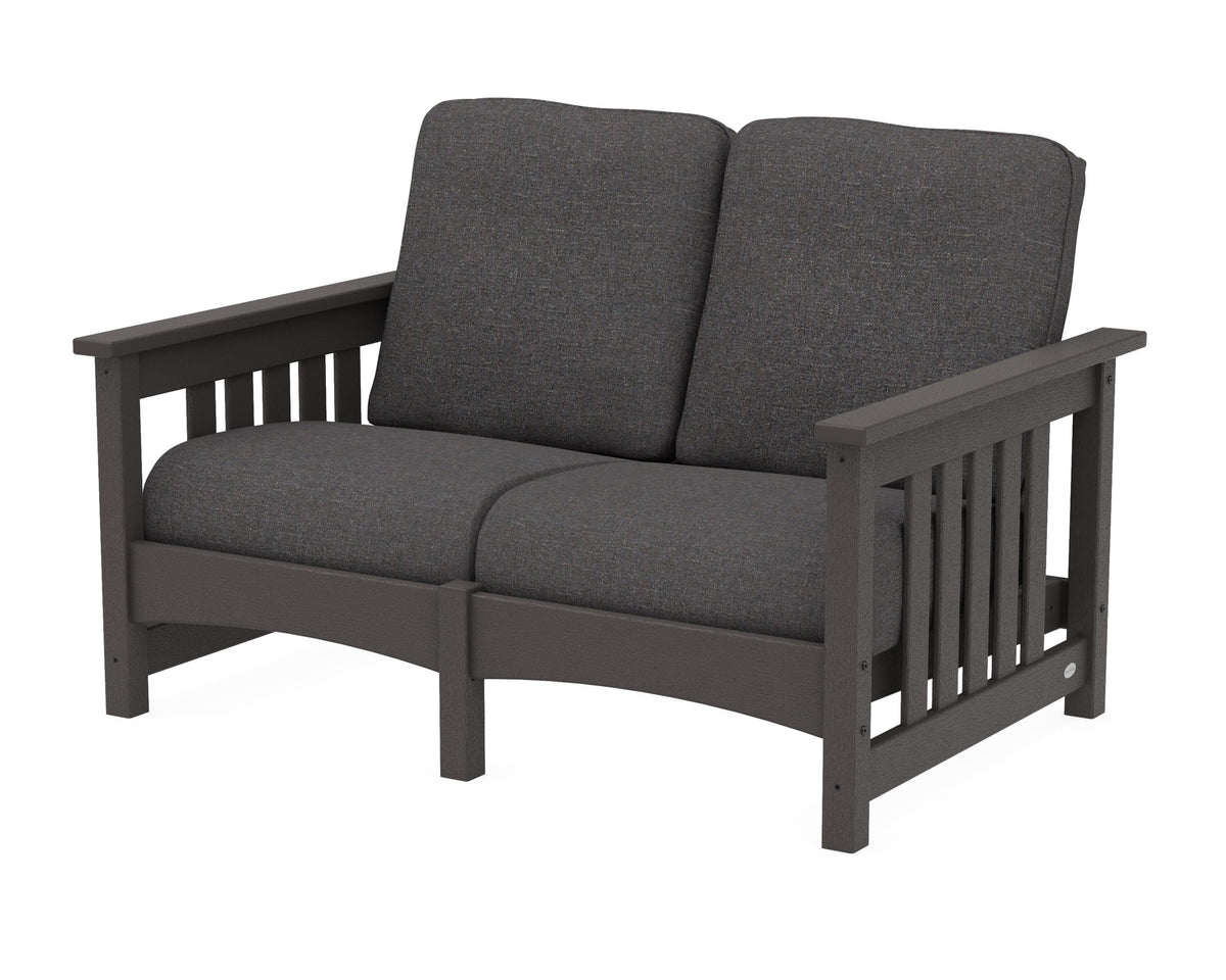 POLYWOOD Club Mission Loveseat in Vintage Coffee / Ash Charcoal