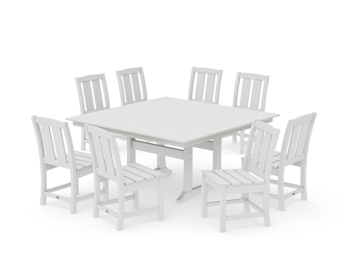 POLYWOOD Mission Side Chair 9-Piece Square Farmhouse Dining Set with Trestle Legs in Vintage White