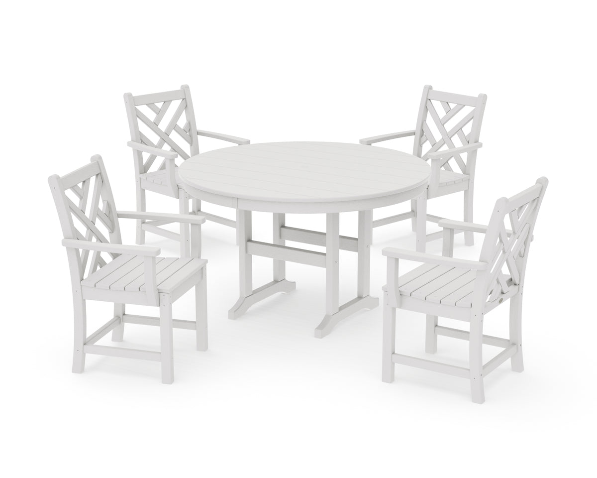 POLYWOOD Chippendale 5-Piece Round Farmhouse Dining Set in Vintage White