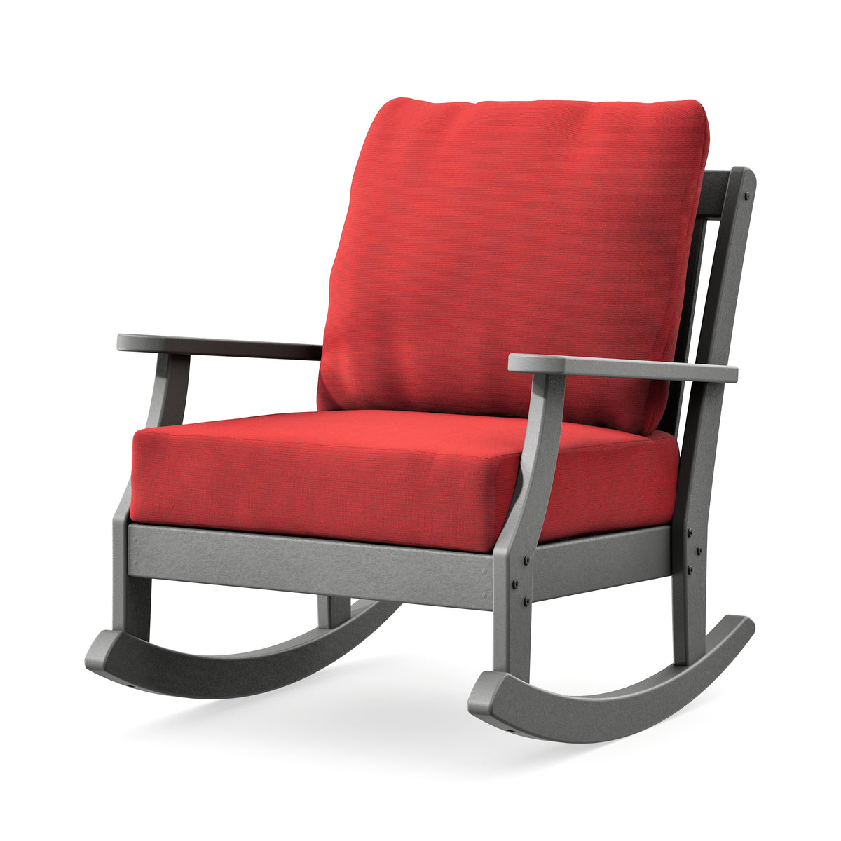 POLYWOOD Braxton Deep Seating Rocking Chair in Slate Grey / Crimson Linen