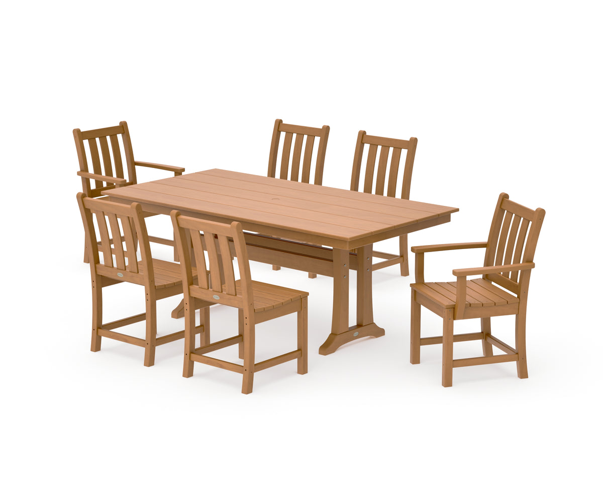 POLYWOOD Traditional Garden 7-Piece Farmhouse Dining Set with Trestle Legs in Natural