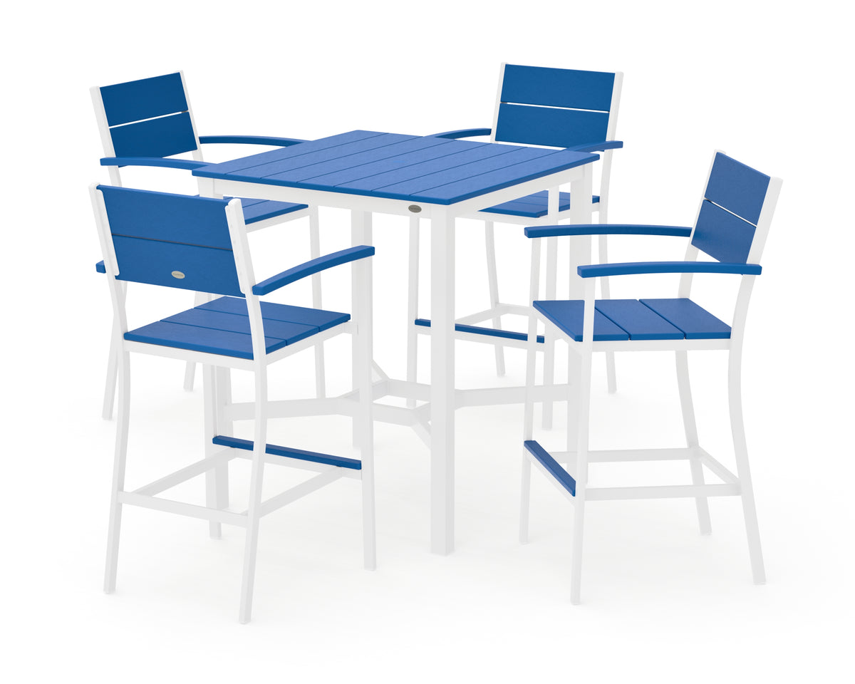 POLYWOOD Main Street 5-Piece Bar Set in White / Pacific Blue