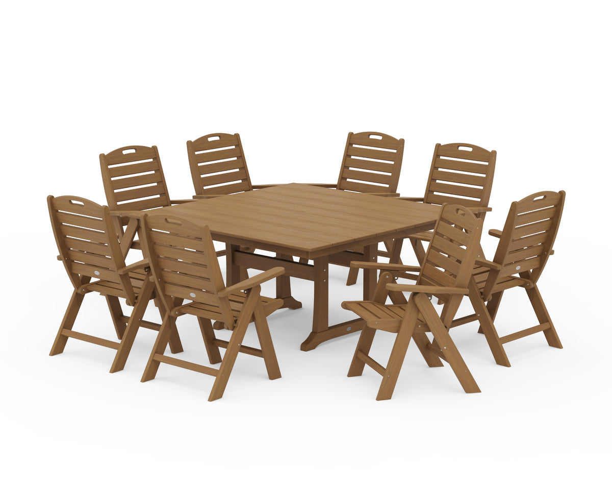 POLYWOOD Nautical Highback 9-Piece Square Farmhouse Dining Set with Trestle Legs in Natural
