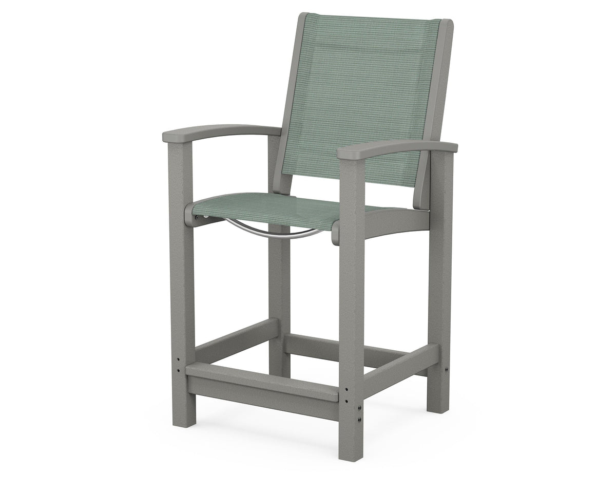POLYWOOD Coastal Counter Chair in Slate Grey / Dupioni Sea Mist