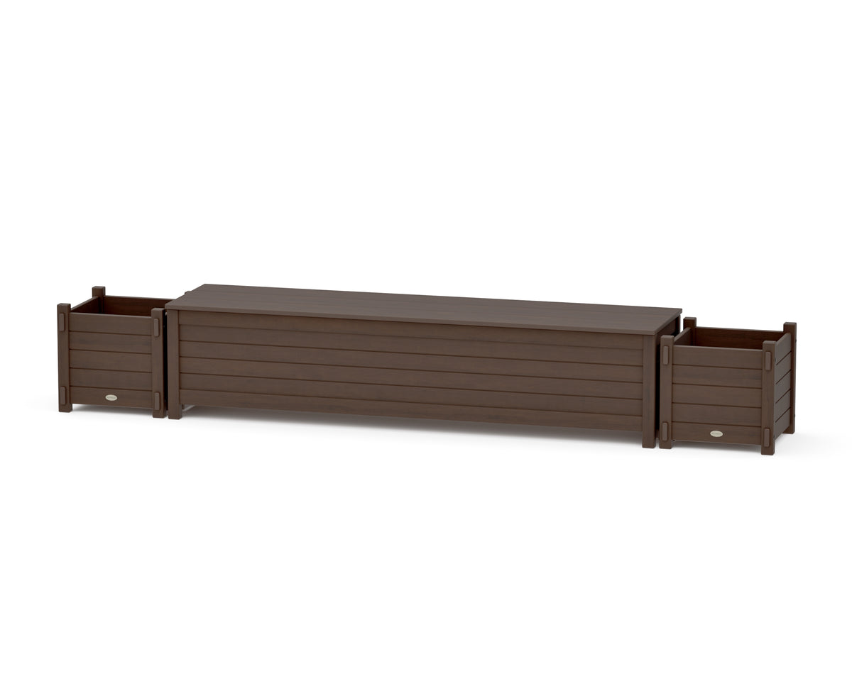 POLYWOOD 72" Nautical Straight Planter Storage Bench Set in Kona