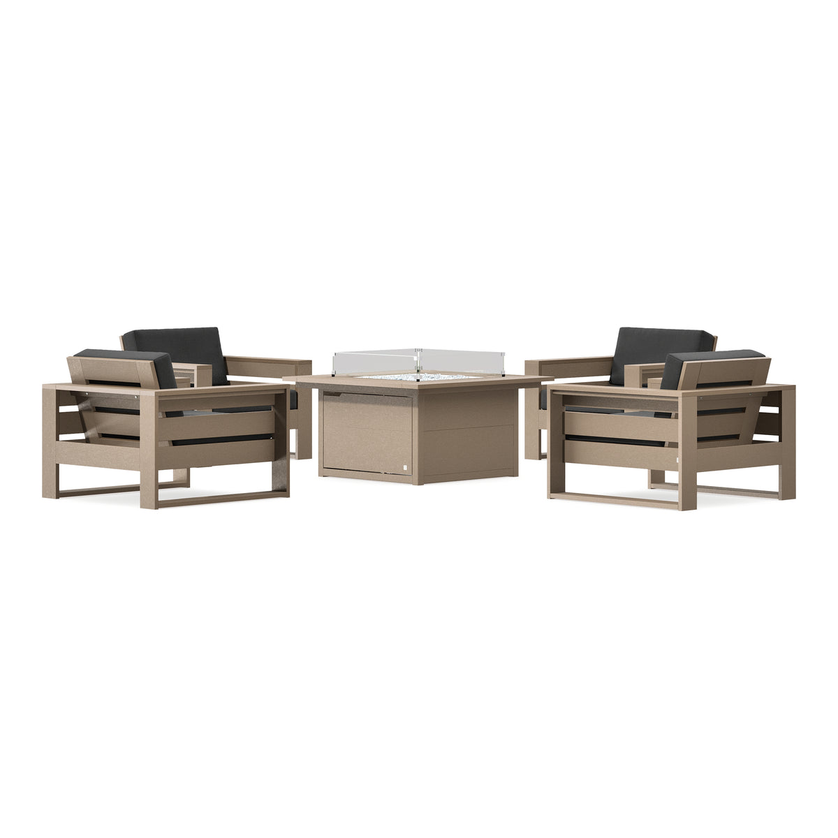 POLYWOOD PW Designer Series Latitude 5-Piece Lounge Fire Table Set in Vintage Sahara / Spectrum Carbon