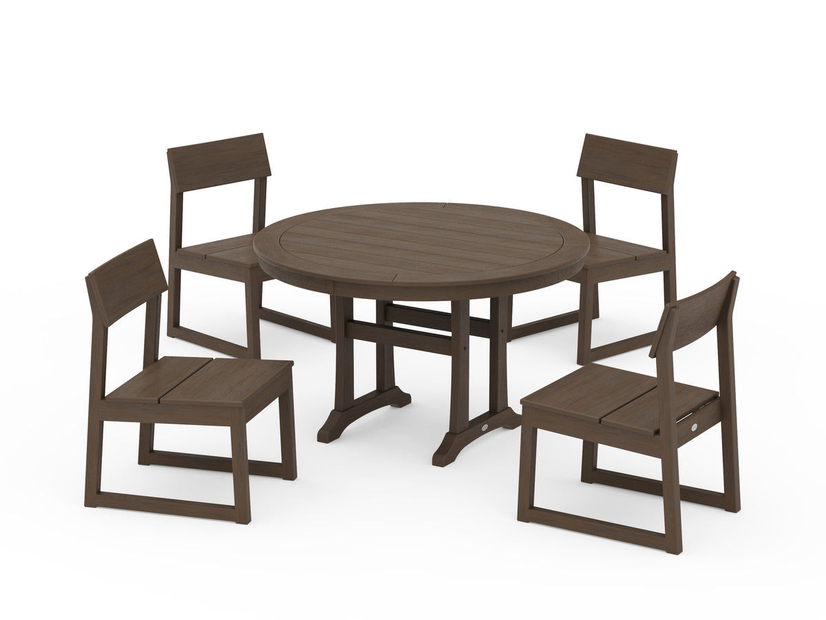 POLYWOOD EDGE Side Chair 5-Piece Round Dining Set with Trestle Legs in Kona