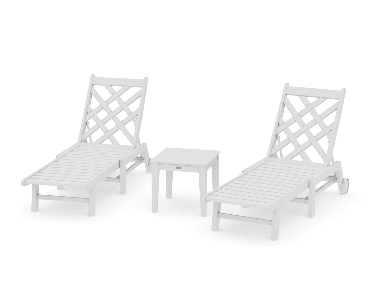 POLYWOOD Wovendale 3-Piece Chaise Set with Wheels in Vintage White