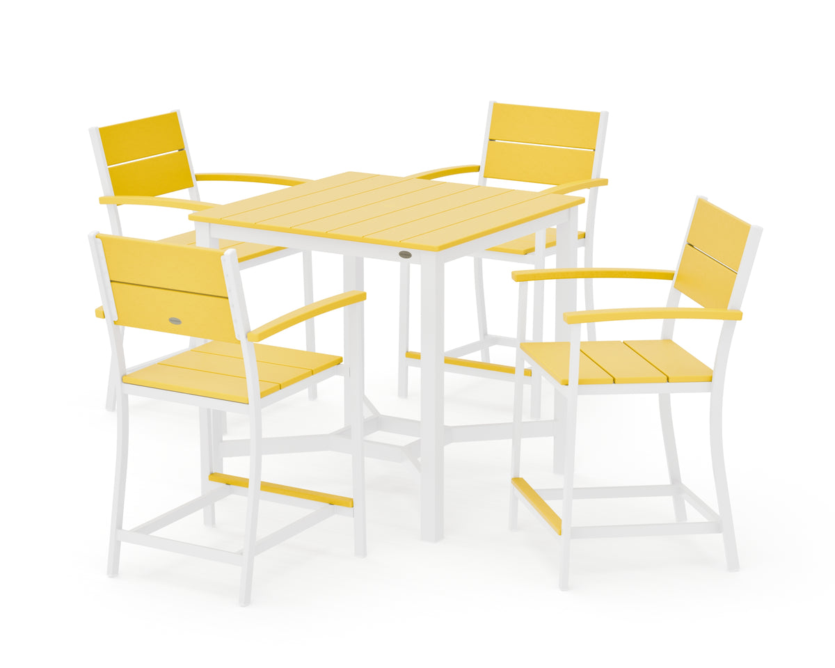 POLYWOOD Main Street 5-Piece Counter Set in White / Lemon