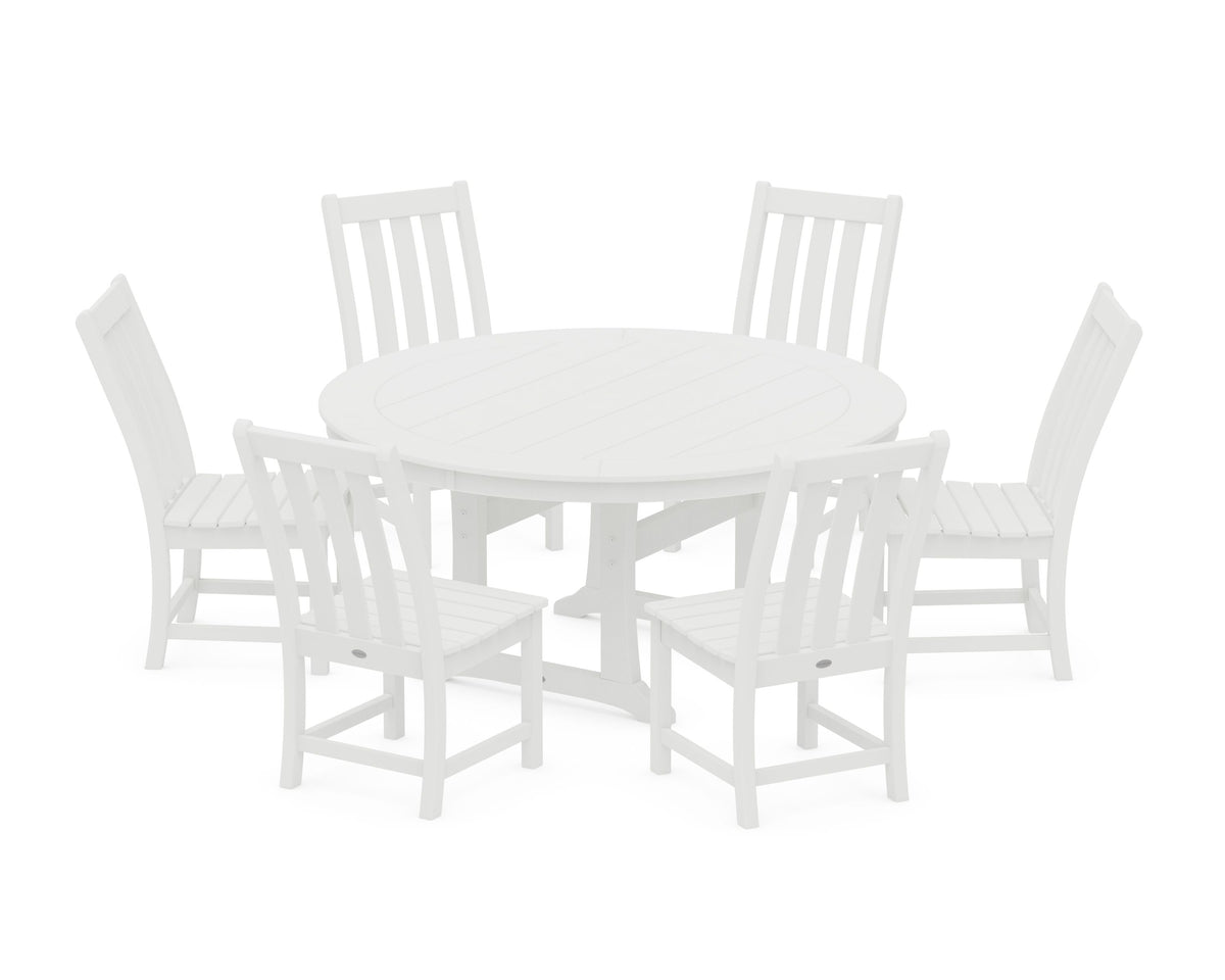 POLYWOOD Vineyard 7-Piece Side Chair Round Dining Set in White
