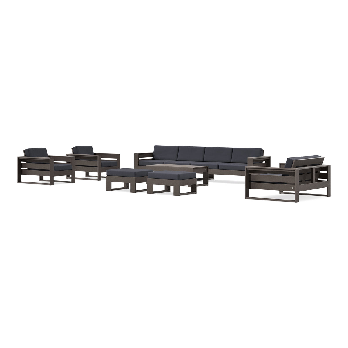 POLYWOOD PW Designer Series Latitude 8-Piece Lounge Sofa Set in Vintage Coffee / Midnight Linen