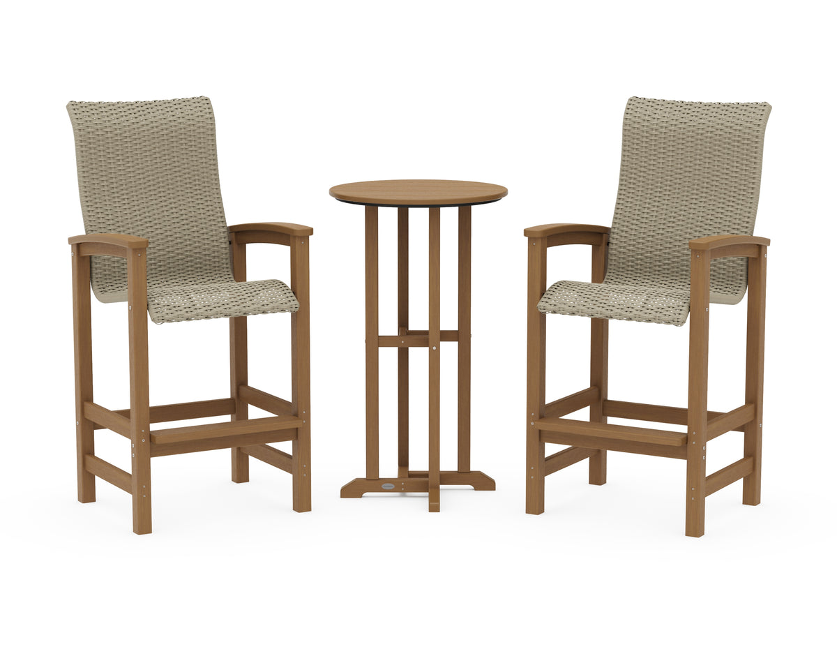 POLYWOOD Coastal Woven High-Back 3-Piece Farmhouse Bar Set in Natural / Dune Grass