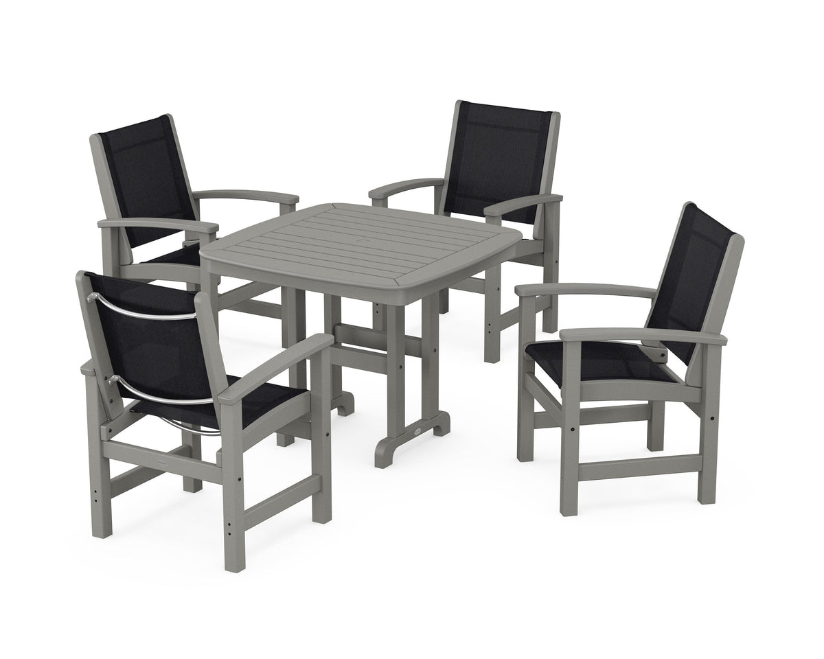 POLYWOOD Coastal 5-Piece Dining Set with Nautical 37" Dining Table in Slate Grey / Black