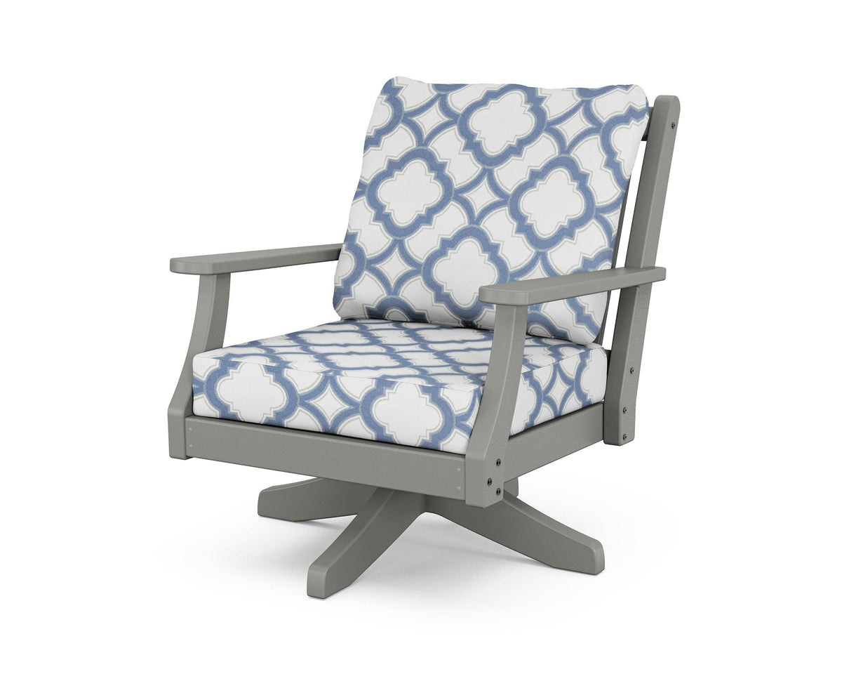 POLYWOOD Wovendale Deep Seating Swivel Chair in Slate Grey / Trellis Sky Blue