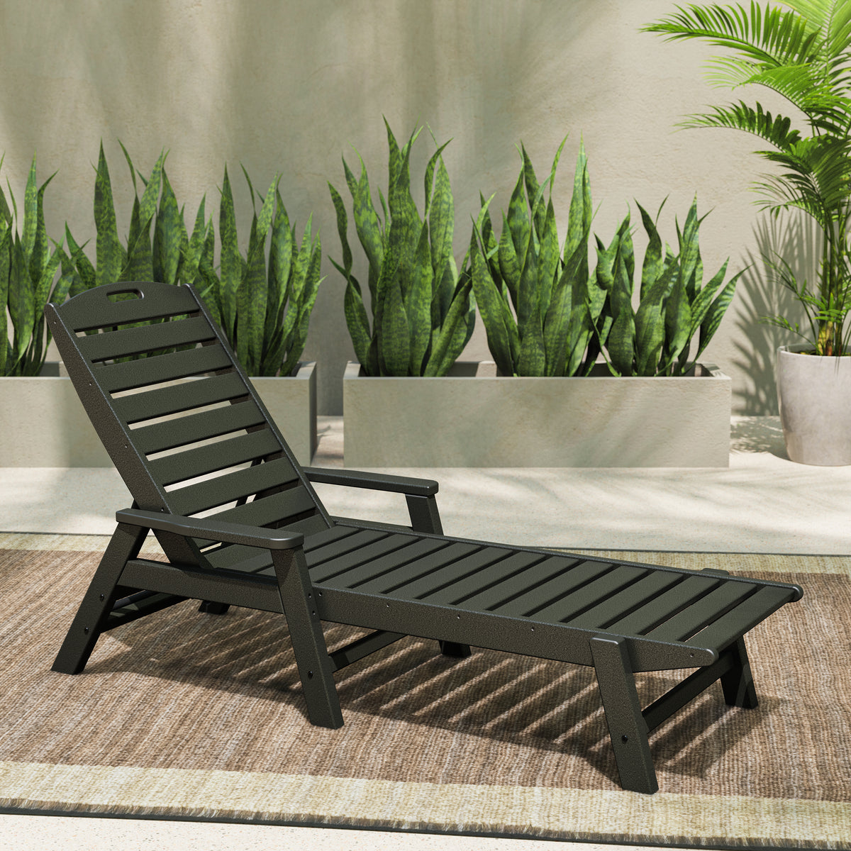 POLYWOOD Nautical Chaise with Arms in Black styled outdoors