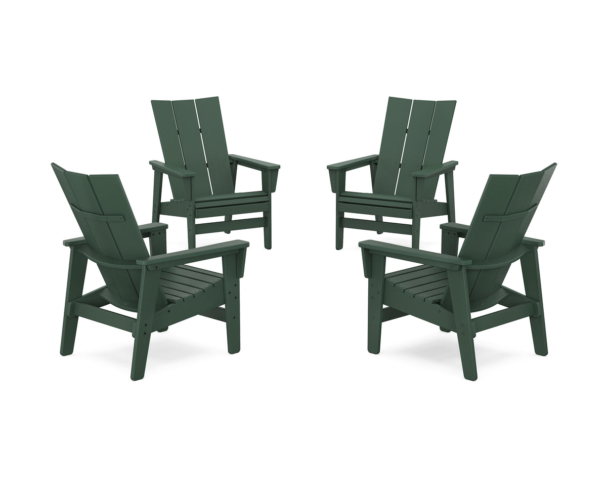 POLYWOOD 4-Piece Modern Grand Upright Adirondack Chair Conversation Set in Green