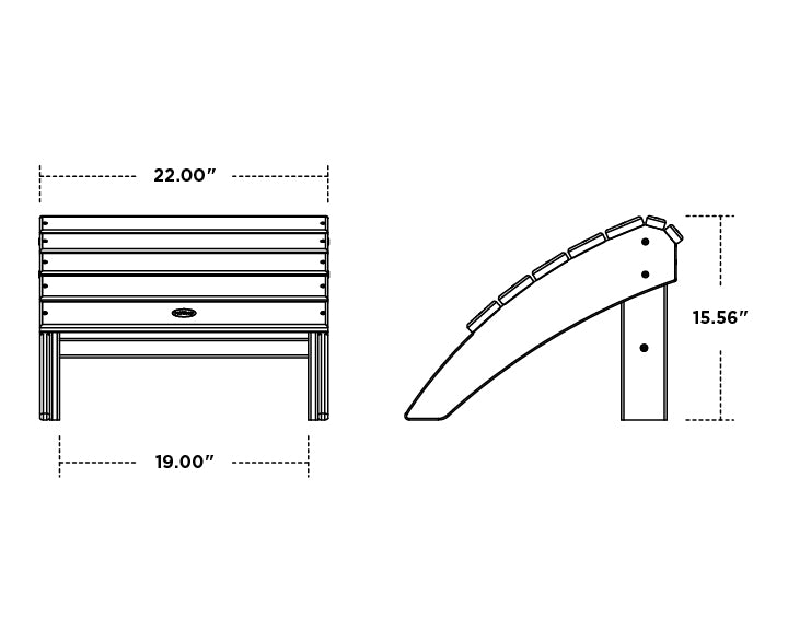 POLYWOOD Vineyard Curveback Adirondack Ottoman dimension drawing with width, depth and height measurements