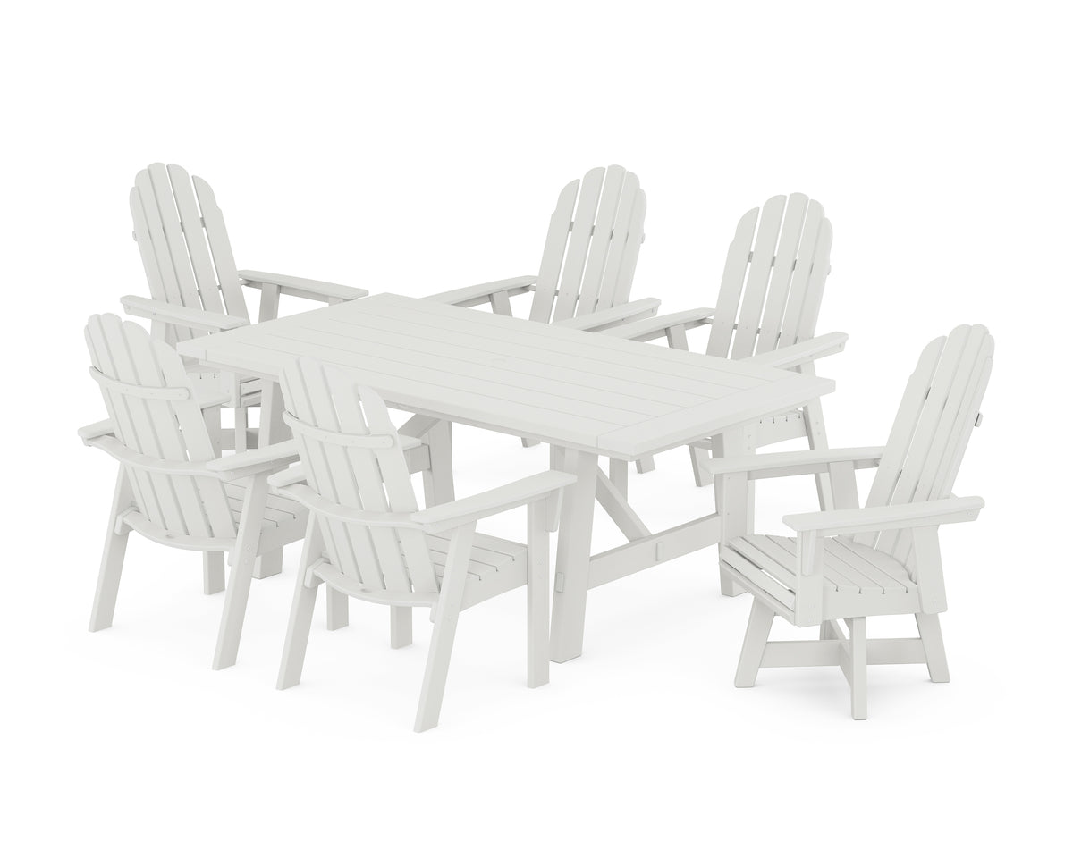 POLYWOOD Vineyard Curveback Adirondack Swivel Chair 7-Piece Rustic Farmhouse Dining Set in Vintage White