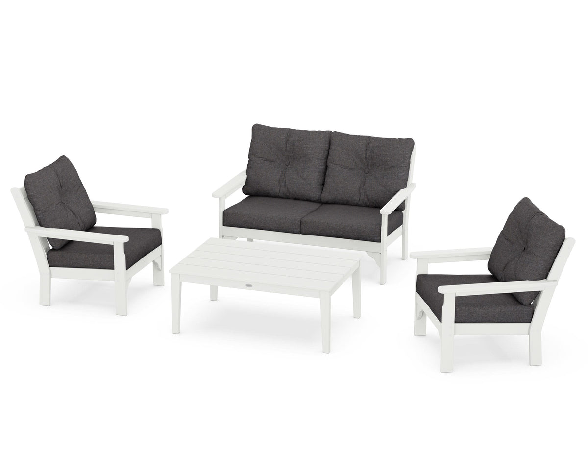 POLYWOOD Vineyard 4-Piece Deep Seating Set with Two Chairs and Loveseat in Vintage White / Ash Charcoal