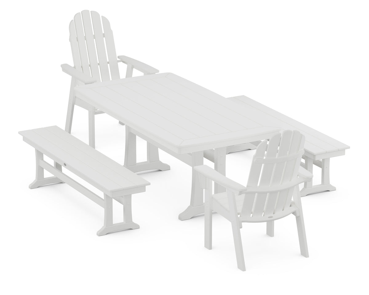 POLYWOOD Vineyard Adirondack 5-Piece Dining Set with Trestle Legs - 38" x 73" Table in White