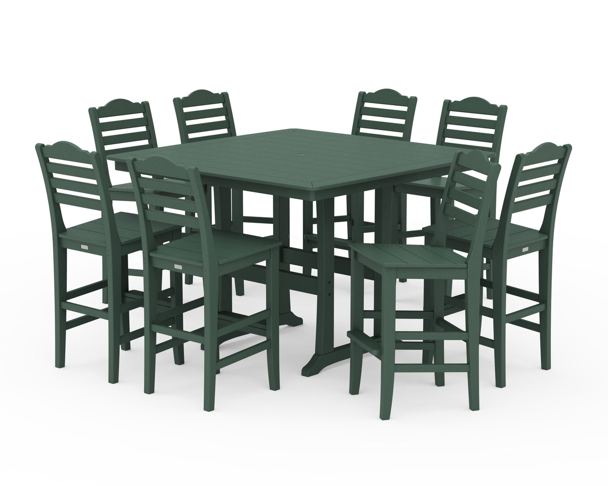POLYWOOD Savannah Side Chair 9-Piece Square Bar Set with Trestle Legs in Green