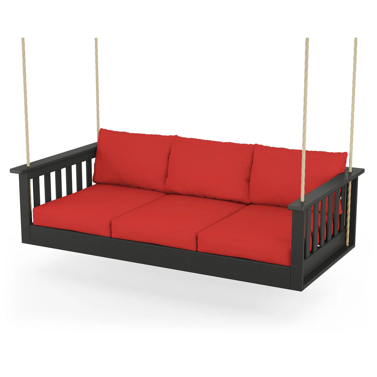 POLYWOOD Vineyard Daybed Swing in Black / Crimson Linen