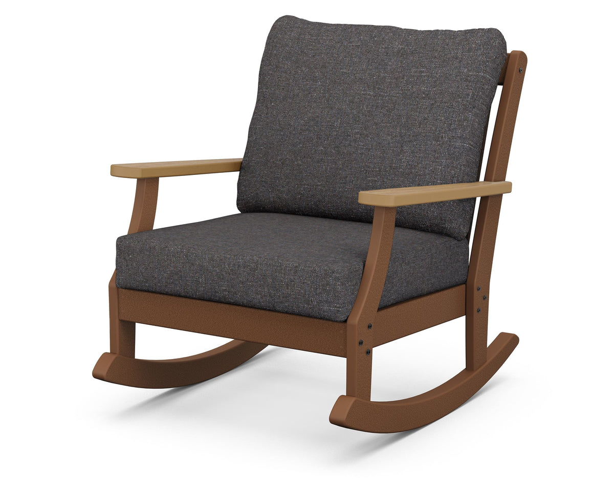 POLYWOOD Braxton Deep Seating Rocking Chair in Teak / Natural / Ash Charcoal
