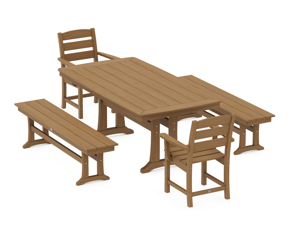 POLYWOOD Lakeside 5-Piece Dining Set with Trestle Legs - 38" x 73" Table in Natural