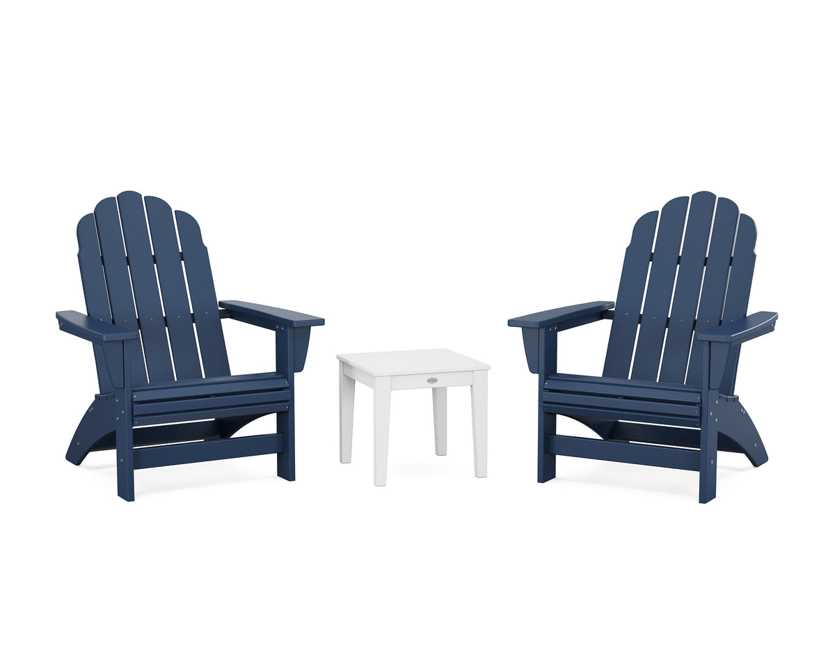 POLYWOOD 3-Piece Vineyard Grand Adirondack Set in Navy / White