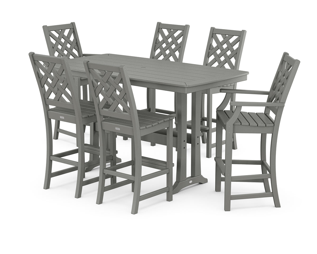 POLYWOOD Country Living Wovendale 7-Piece Bar Set with Trestle Legs in Slate Grey