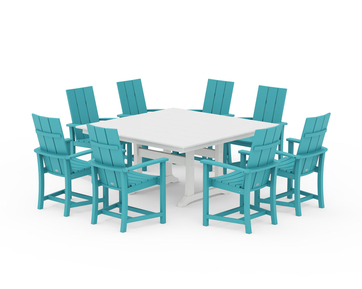 POLYWOOD Modern Adirondack 9-Piece Farmhouse Trestle Dining Set in Aruba / White