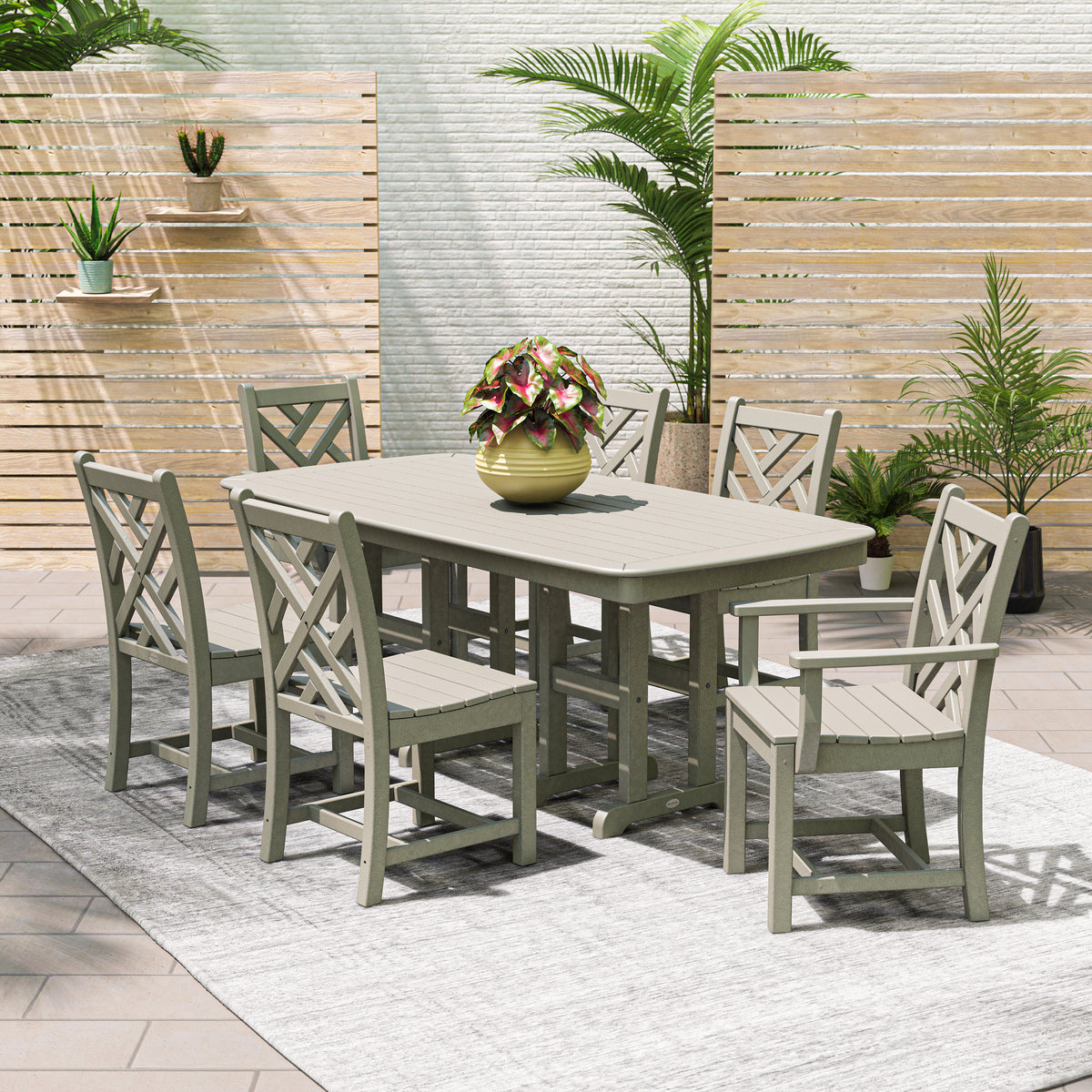 POLYWOOD Chippendale 7-Piece Dining Set in Slate Grey in an outdoor setting