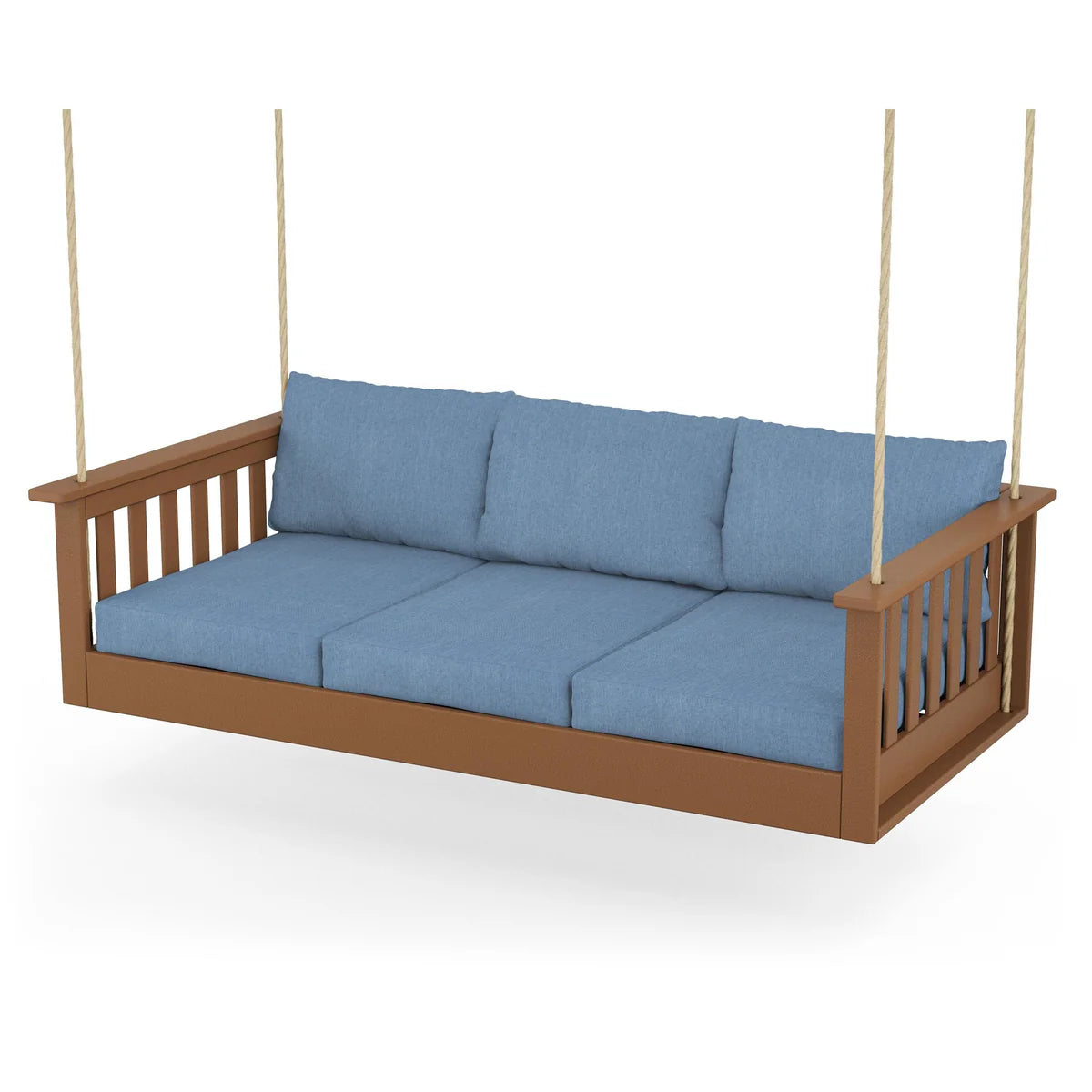 POLYWOOD Vineyard Daybed Swing in Teak / Sky Blue