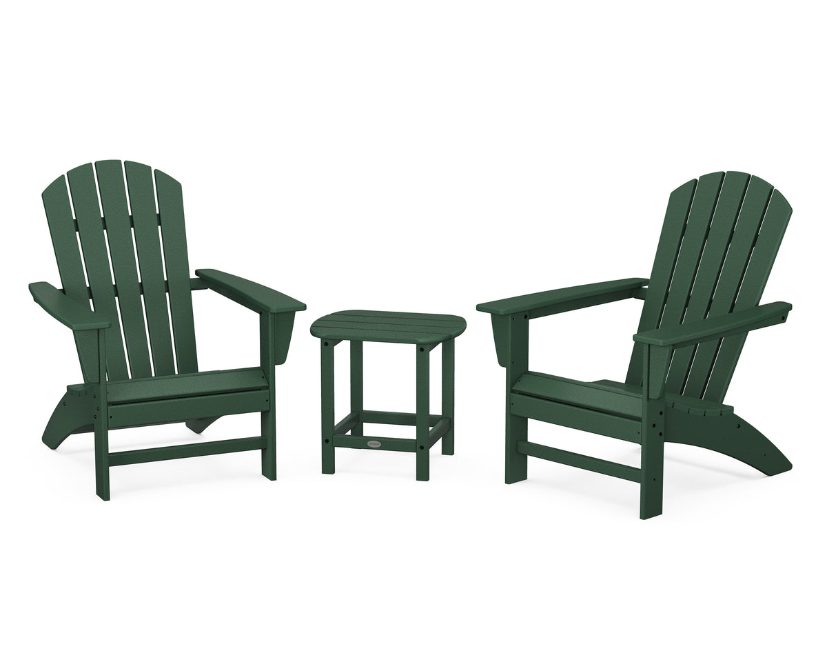POLYWOOD Nautical 3-Piece Adirondack Set with South Beach 18" Side Table in Green