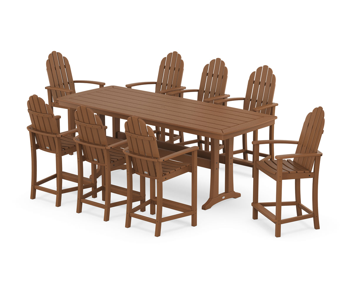 POLYWOOD Classic Adirondack 9-Piece Counter Set with Trestle Legs in Teak