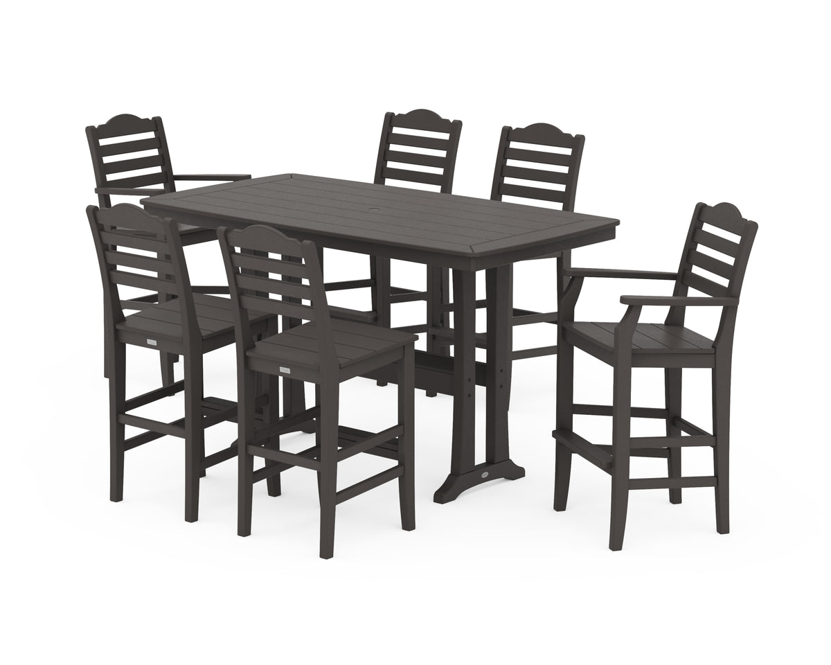 POLYWOOD Savannah 7-Piece Bar Set with Trestle Legs in Vintage Coffee
