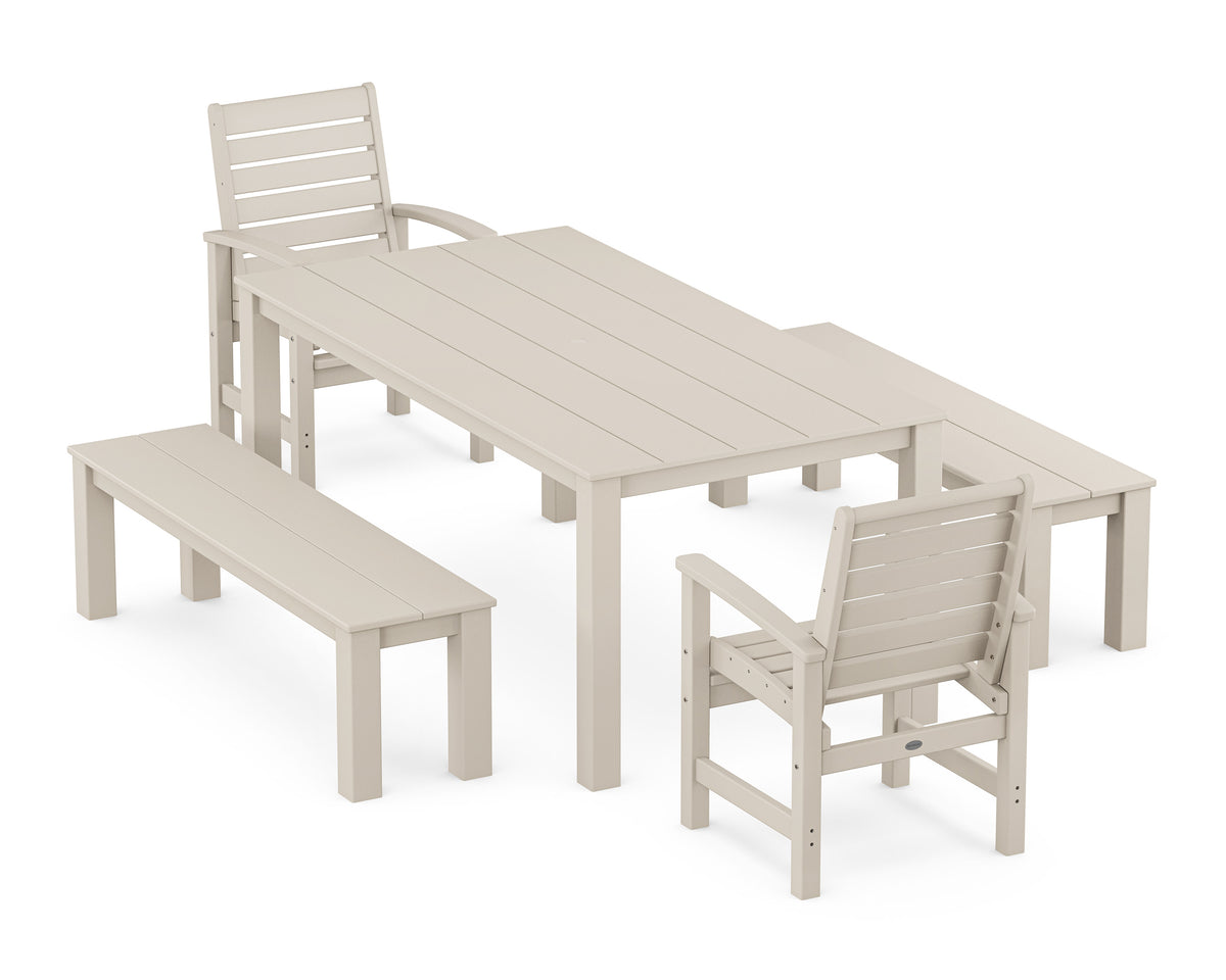 POLYWOOD Signature 5-Piece Parsons Dining Set with Benches in Sand
