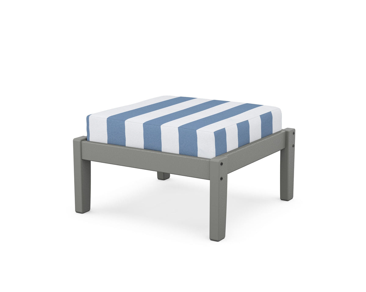 POLYWOOD Deep Seating Ottoman in Slate Grey / Cabana Stripe Sky Blue