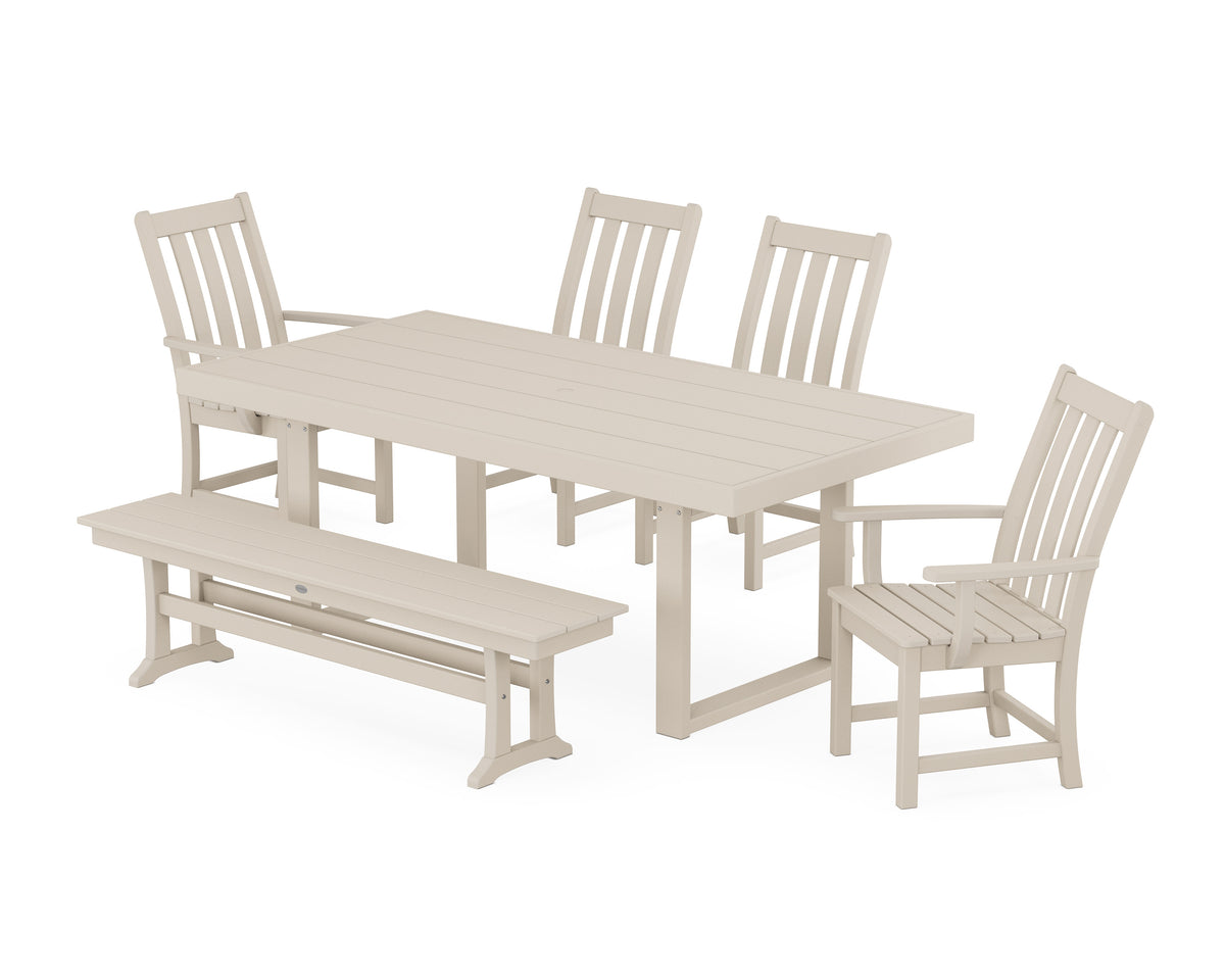 POLYWOOD Vineyard 6-Piece Dining Set with Bench - 39" x 78" Table in Sand