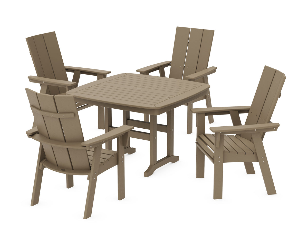POLYWOOD Modern Curveback Adirondack 5-Piece Dining Set - 44" Table in Vintage Sahara