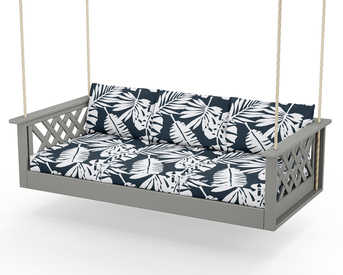 POLYWOOD Wovendale Daybed Swing in Slate Grey / Leaf Marine Indigo