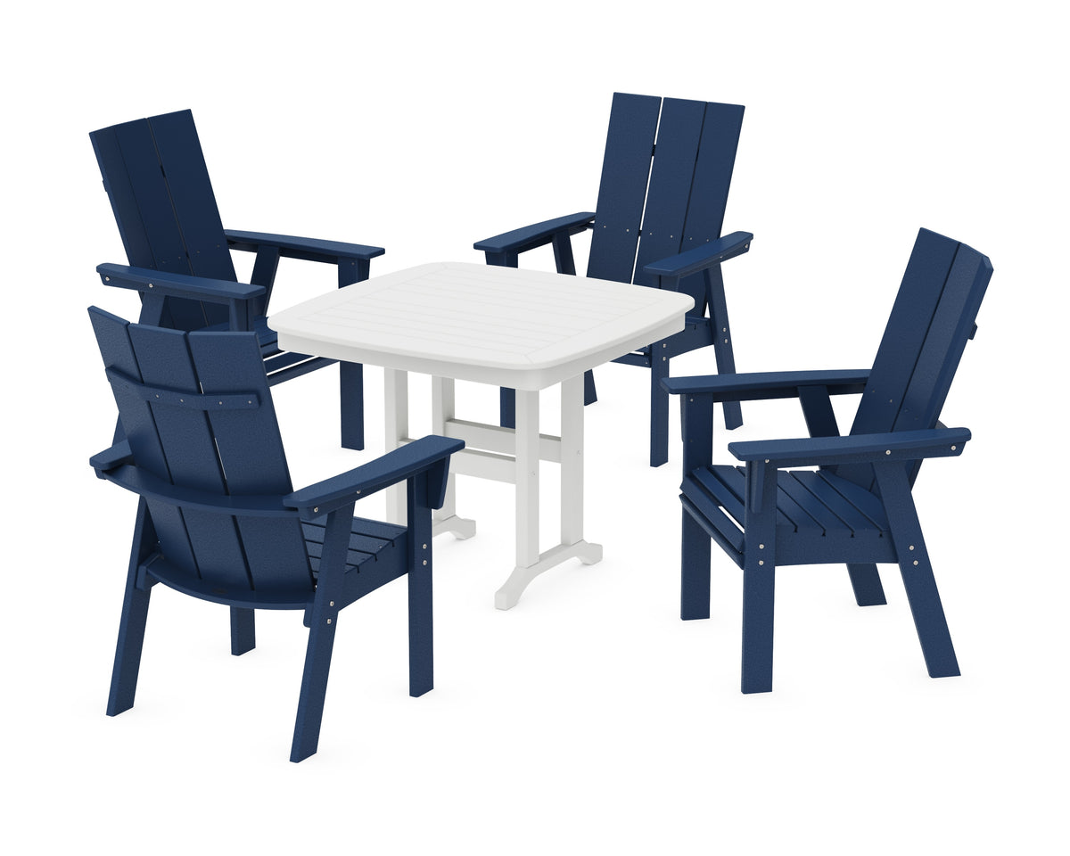 POLYWOOD Modern Curveback Adirondack 5-Piece Dining Set - 37" Table in Navy / White