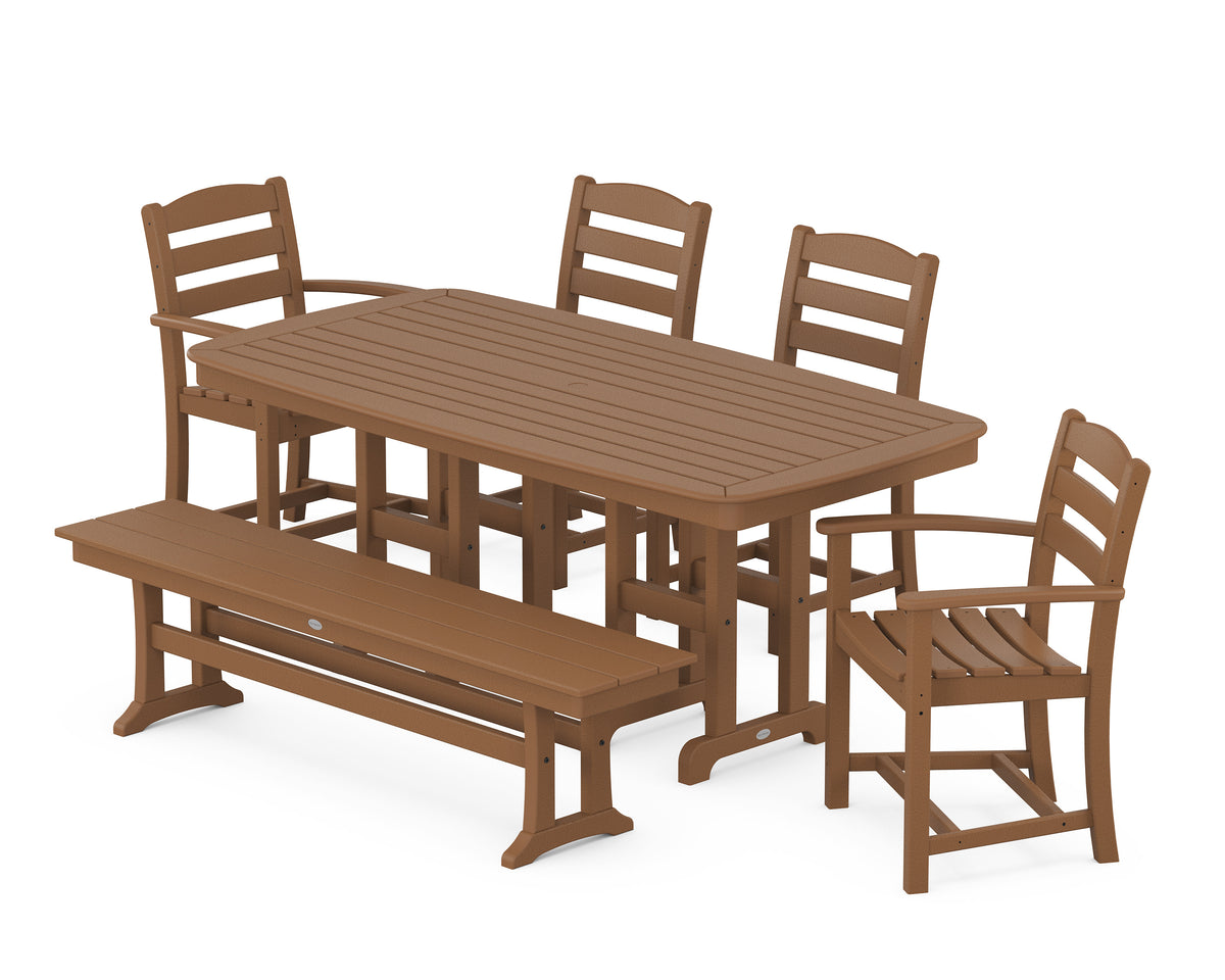POLYWOOD La Casa Café 6-Piece Dining Set with Bench - 37" x 72" Table in Teak