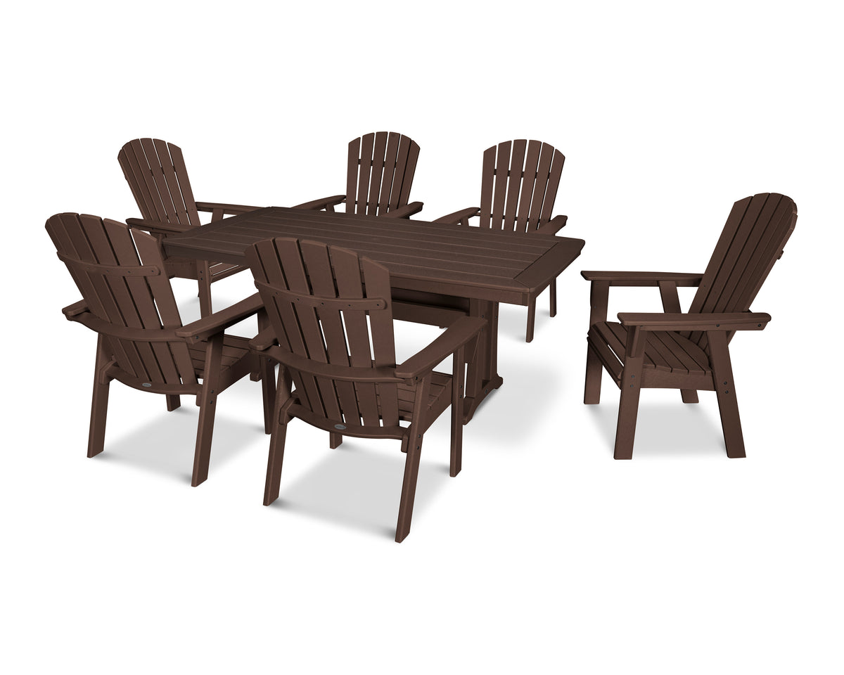 POLYWOOD Nautical Curveback Adirondack 7-Piece Dining Set with Trestle Legs in Mahogany