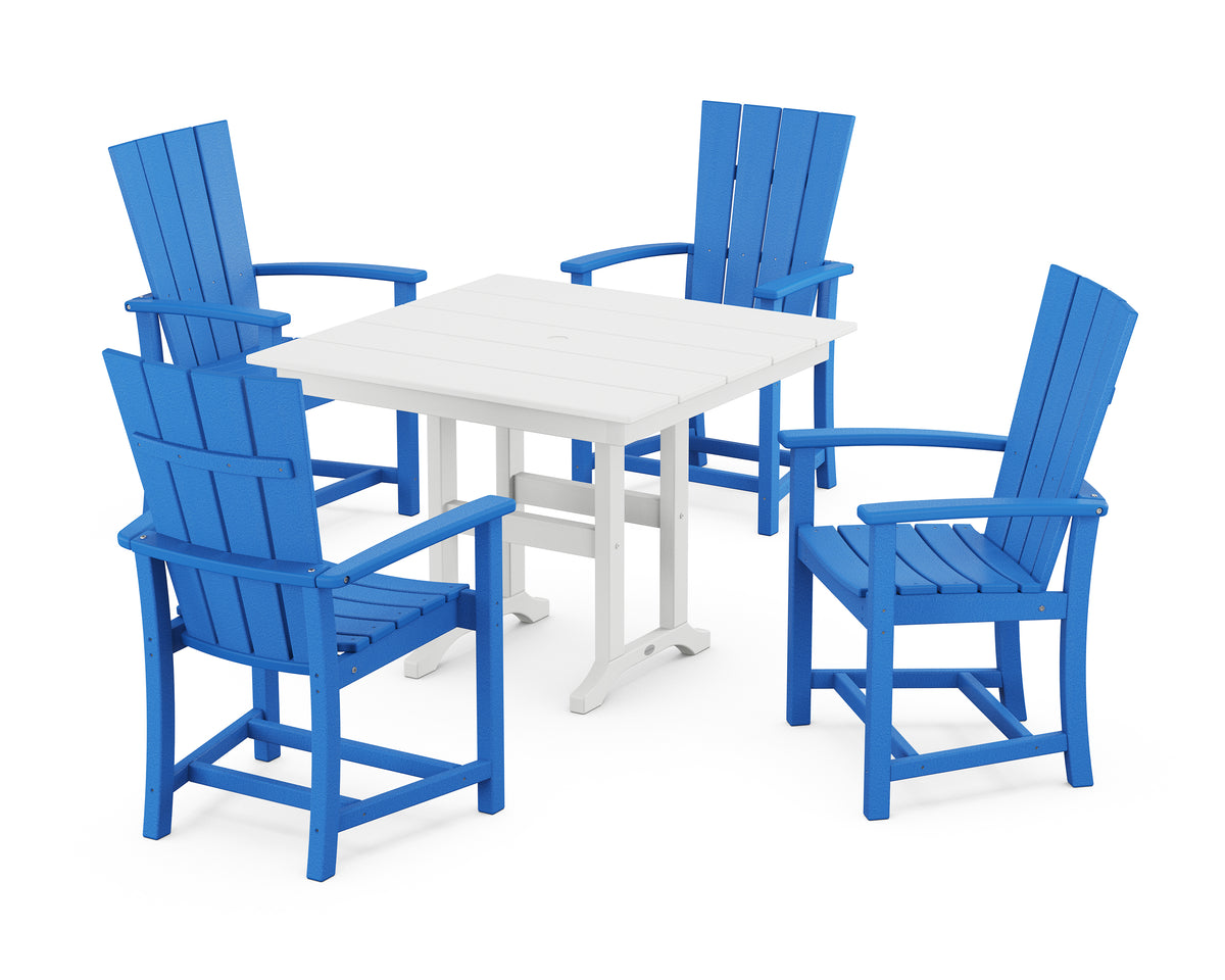 POLYWOOD Quattro 5-Piece Farmhouse Dining Set in Pacific Blue / White