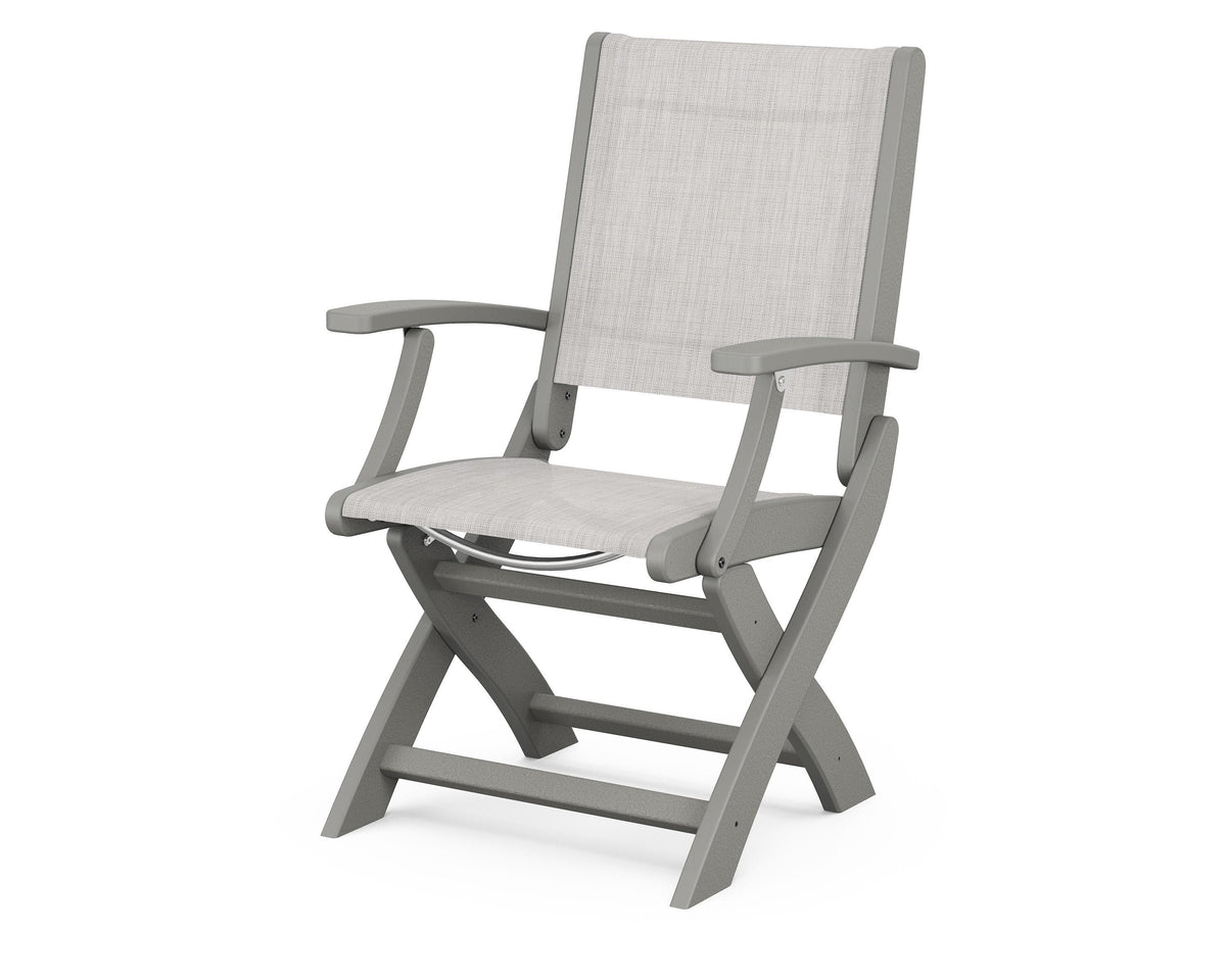 POLYWOOD Coastal Folding Chair in Slate Grey with Slate Grey arms and Parchment sling