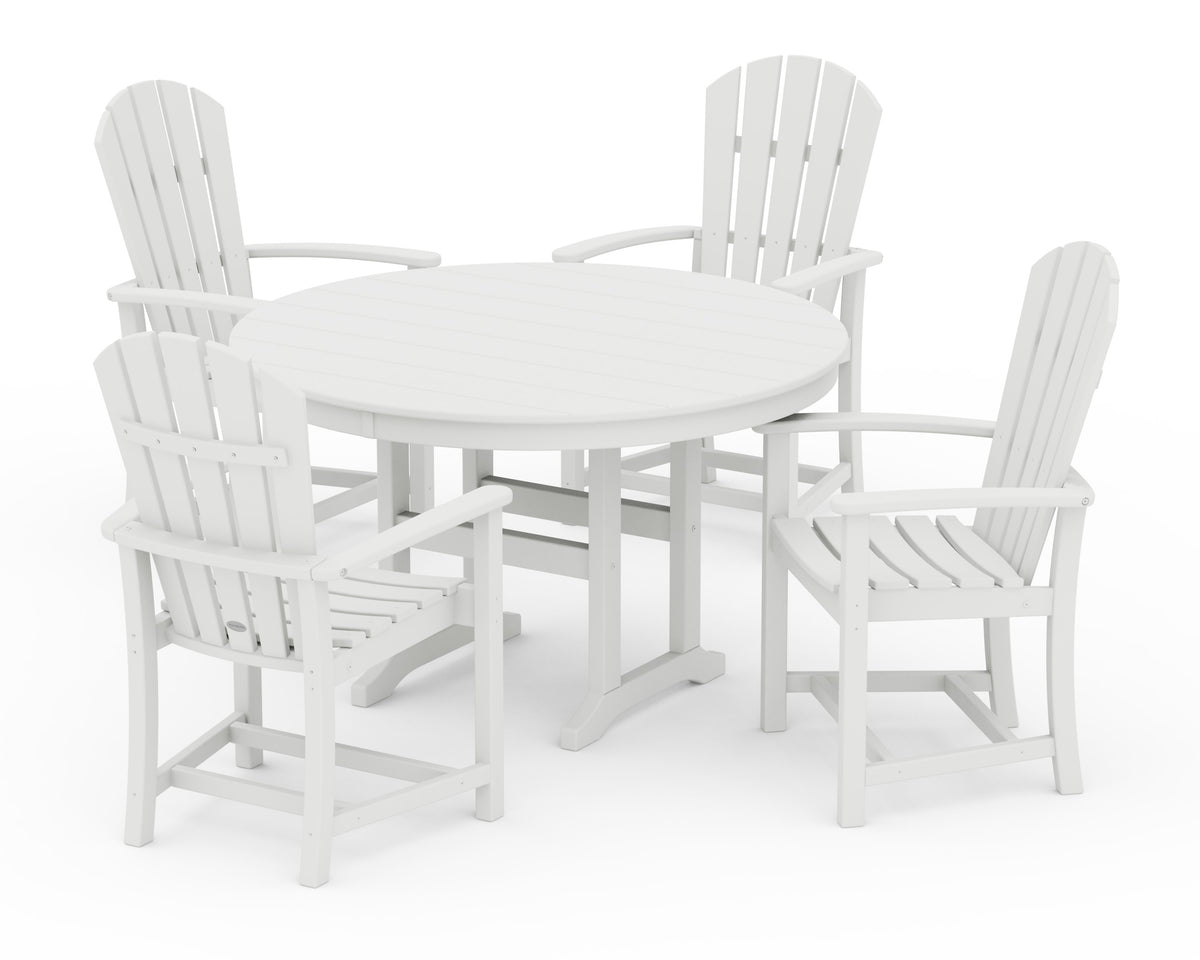 POLYWOOD Palm Coast 5-Piece Round Farmhouse Dining Set in White