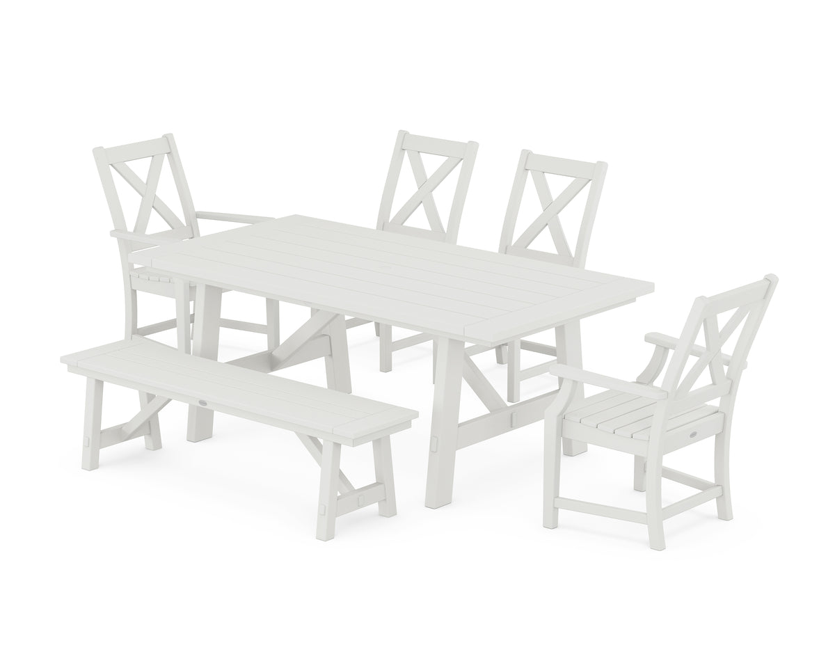 POLYWOOD Braxton 6-Piece Rustic Farmhouse Dining Set with Trestle Legs in Vintage White