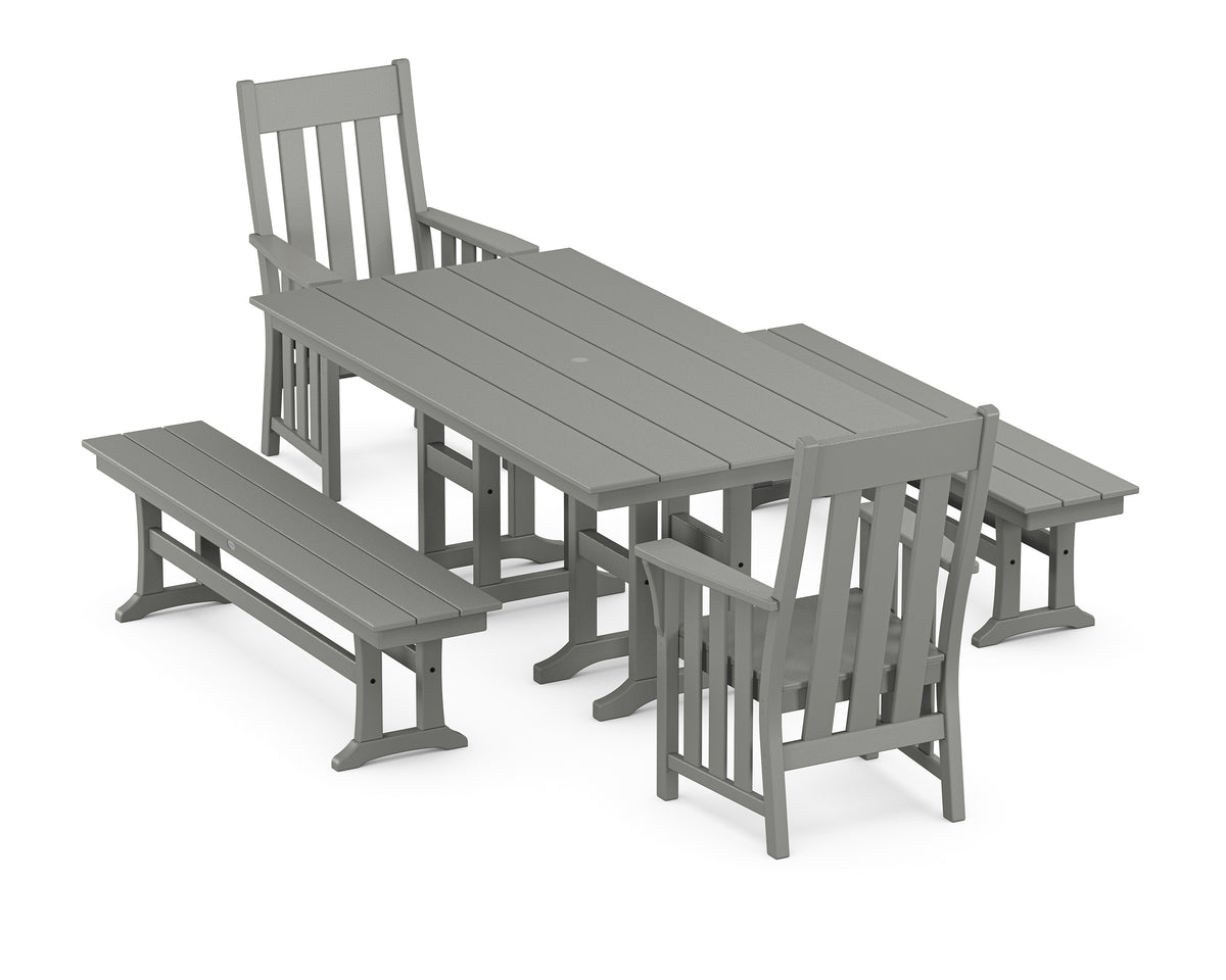 POLYWOOD Acadia 5-Piece Farmhouse Dining Set with Benches in Slate Grey